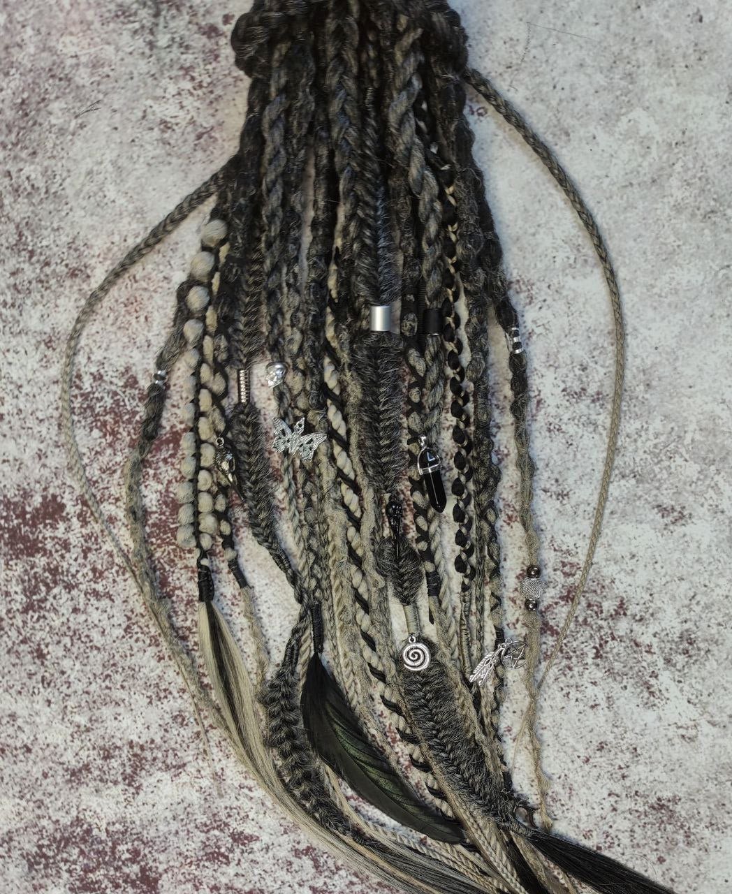 Black to Grey Ombre Dreads with Braids