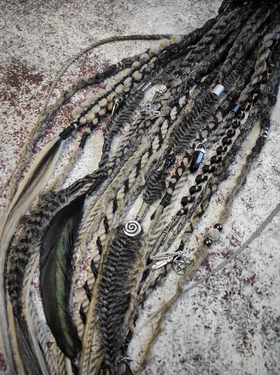 Black to Grey Ombre Dreads with Braids