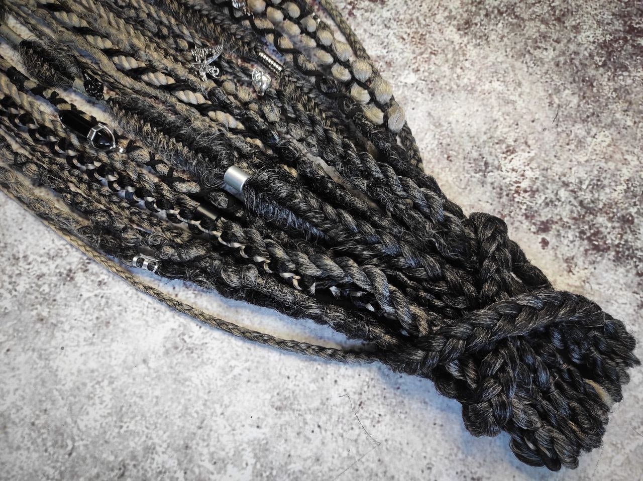 Black to Grey Ombre Dreads with Braids