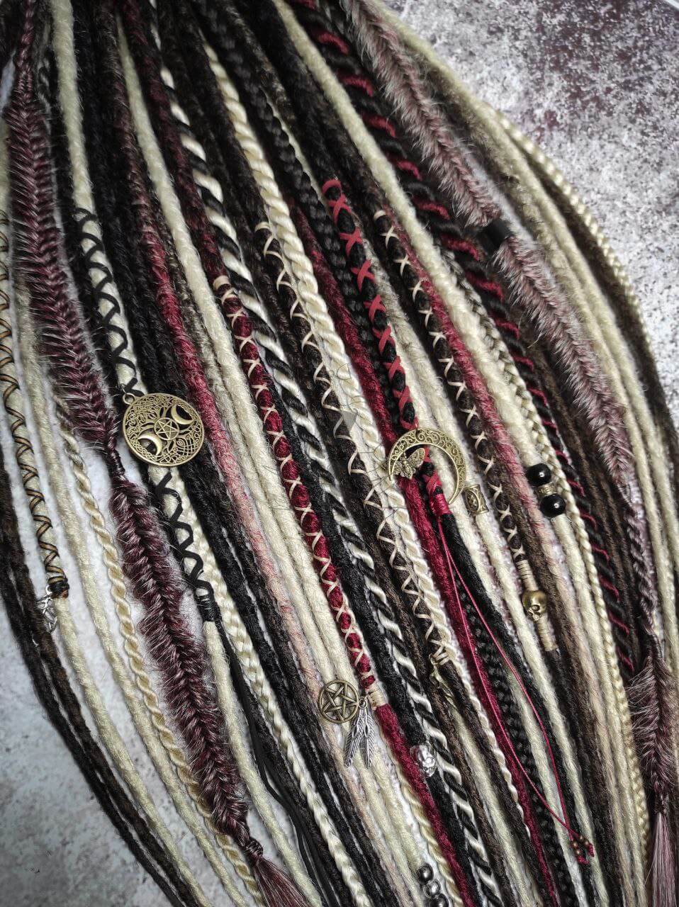Brown Blond Red with Black Crochet Synthetic Dreads with Braids