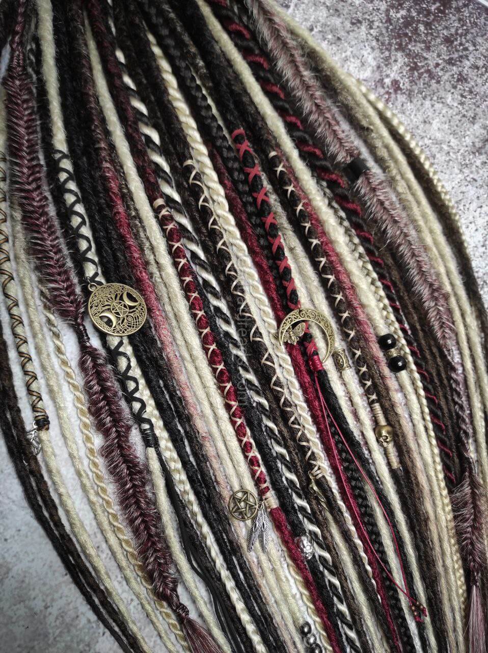 Brown Blond Red with Black Crochet Synthetic Dreads with Braids