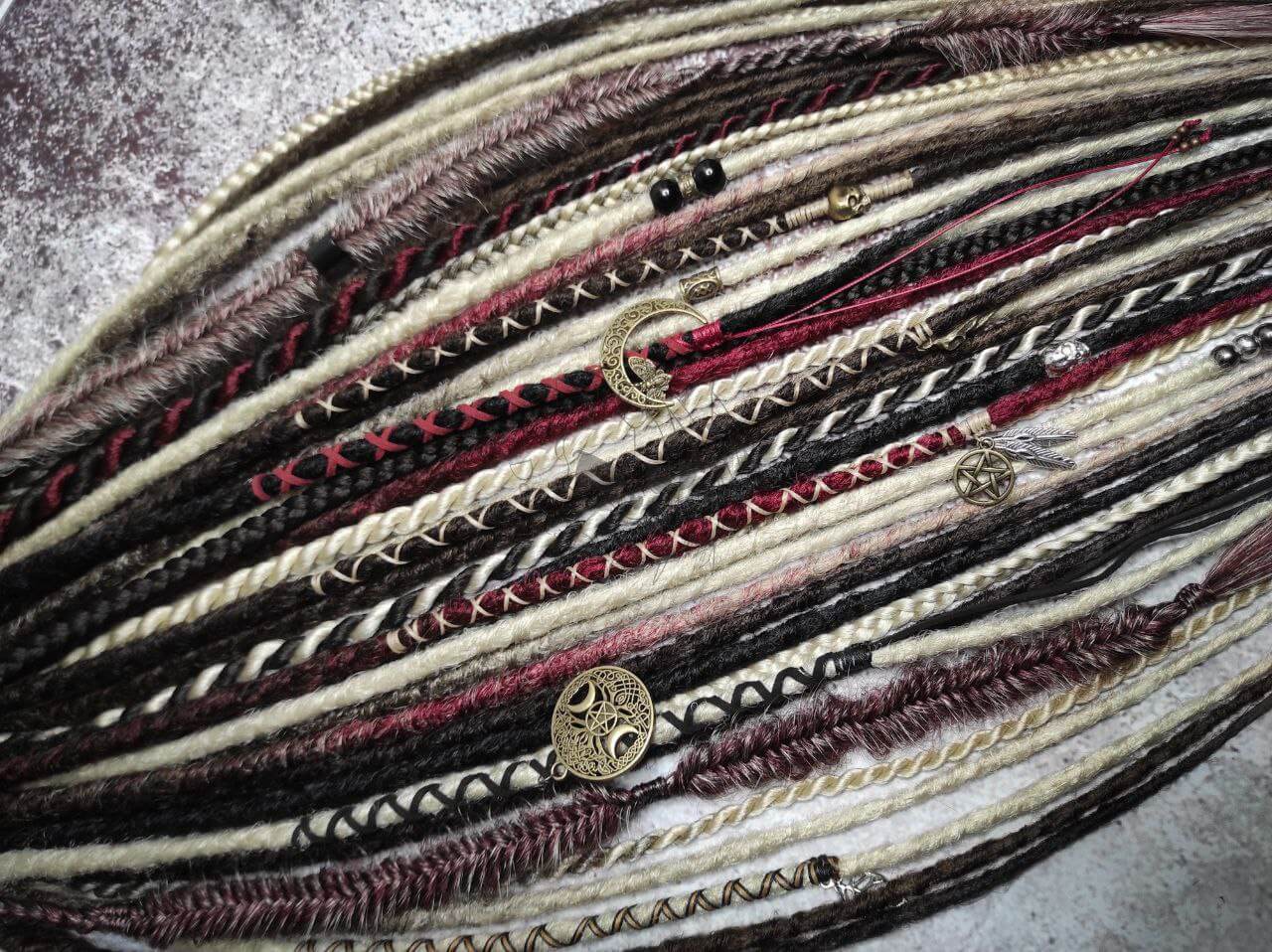 Brown Blond Red with Black Crochet Synthetic Dreads with Braids