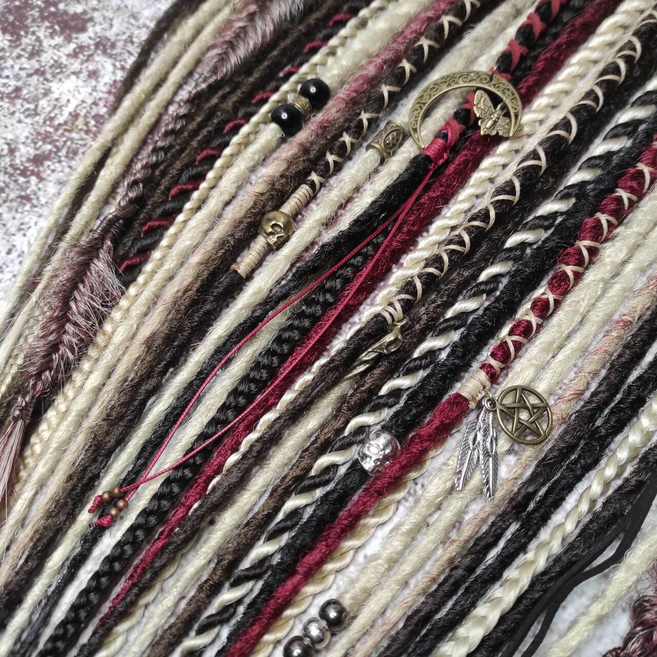 Brown Blond Red with Black Crochet Synthetic Dreads with Braids