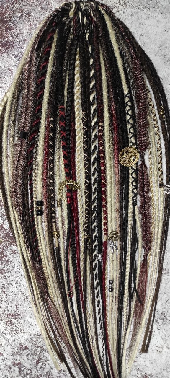 Brown Blond Red with Black Crochet Synthetic Dreads with Braids