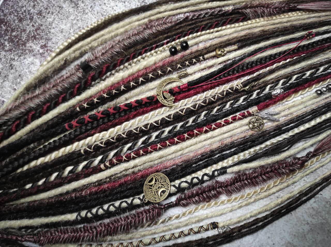 Brown Blond Red with Black Crochet Synthetic Dreads with Braids