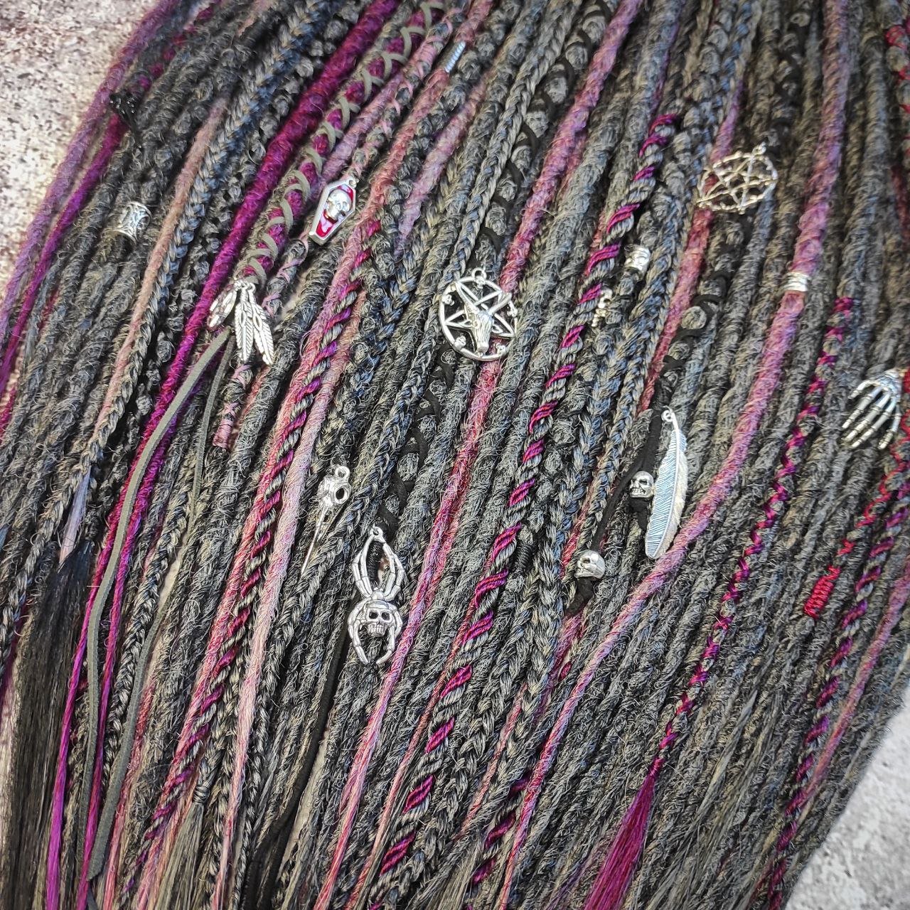Grey Ashes Dreads and Braids with accents of Magenta and Black