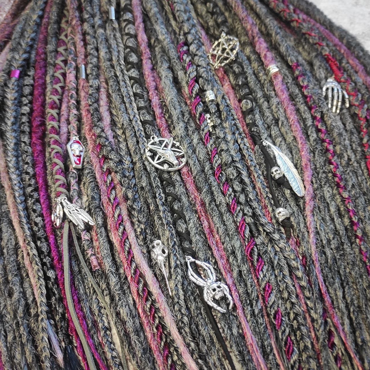 Grey Ashes Dreads and Braids with accents of Magenta and Black