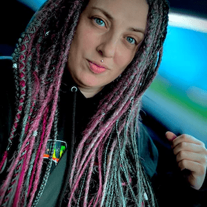 Grey Ashes Dreads and Braids with accents of Magenta and Black