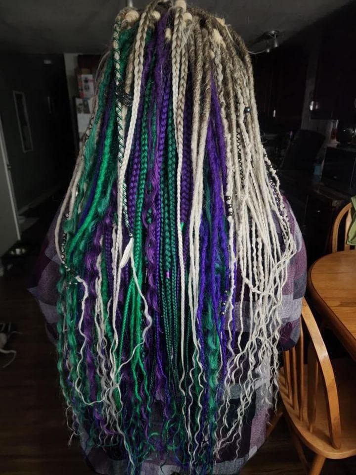 Girl with Dreads Blond Green and Purple