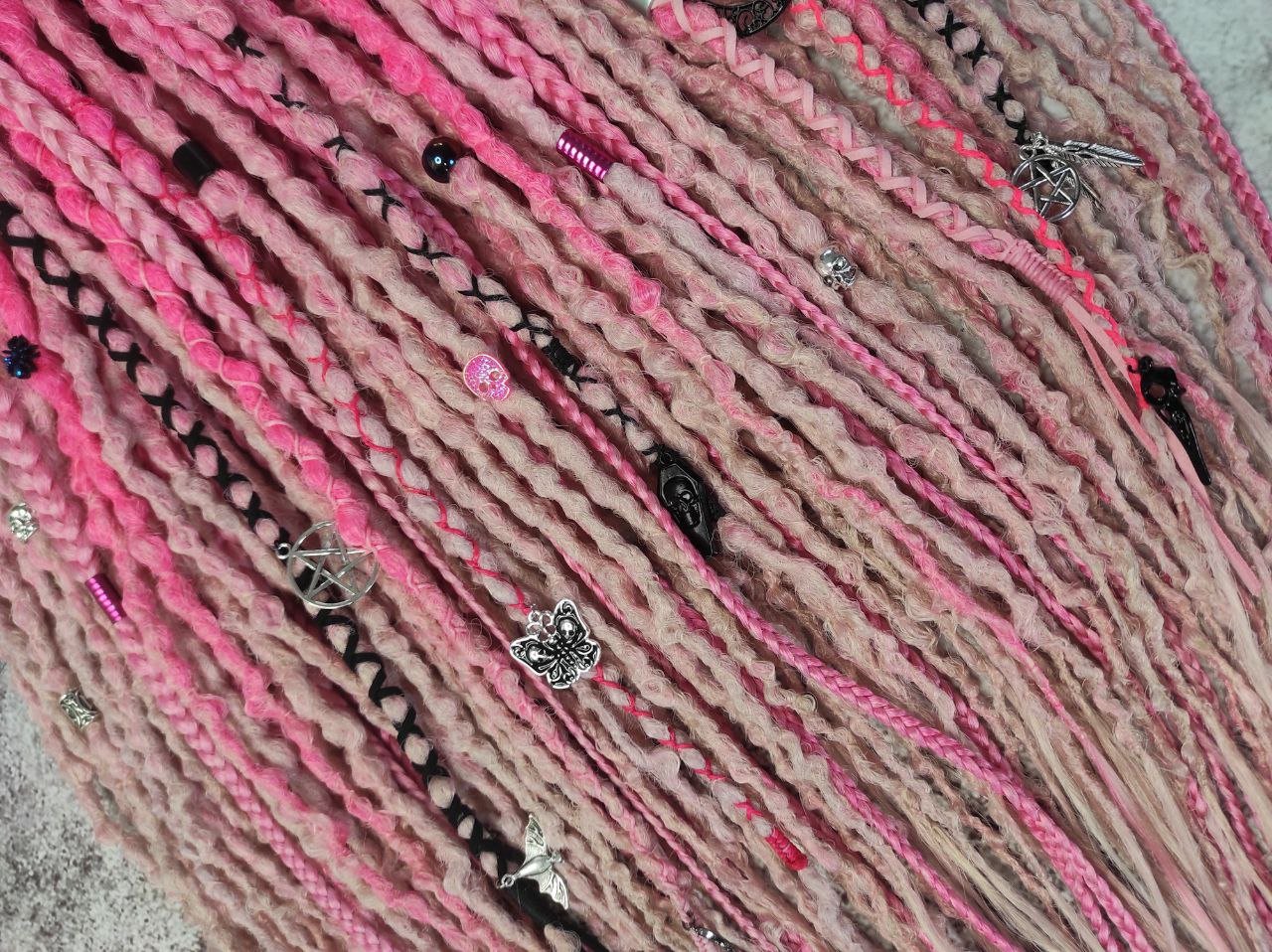 Pink Synthetic Dreads with Goth decorations