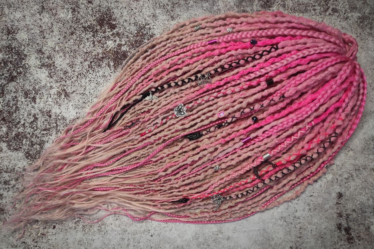 Pink Synthetic Dreads with Goth decorations