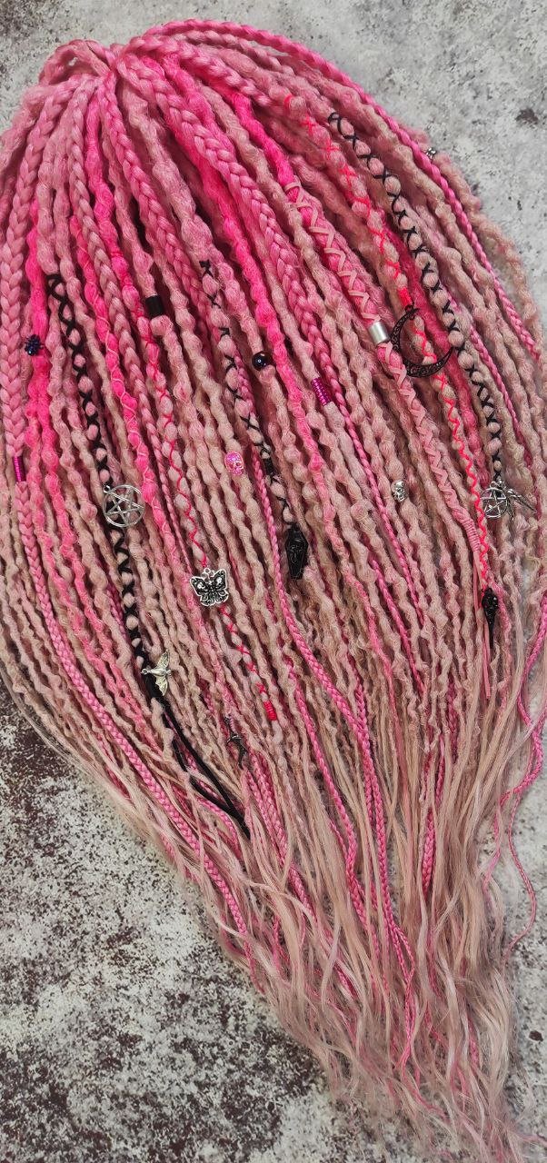 Pink Synthetic Dreads with Goth decorations