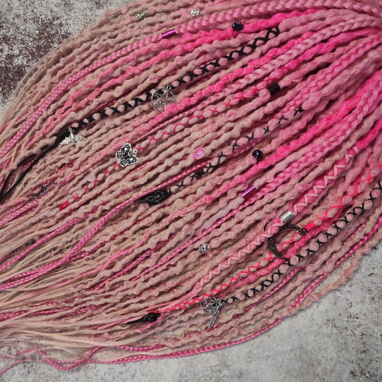 Pink Synthetic Dreads with Goth decorations
