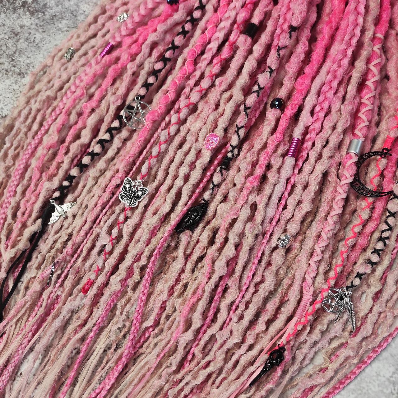 Pink Synthetic Dreads with Goth decorations