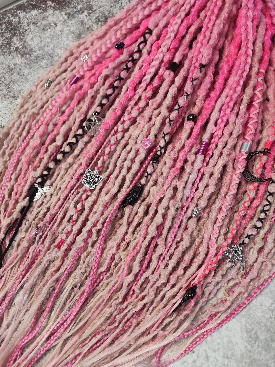 Pink Synthetic Dreads with Goth decorations