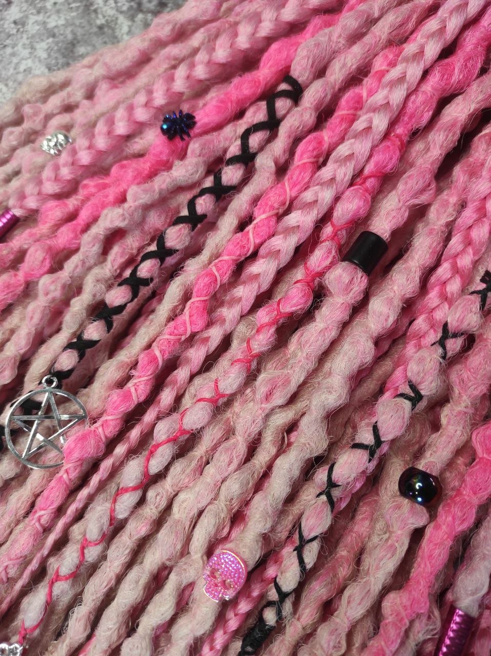 Pink Synthetic Dreads with Goth decorations