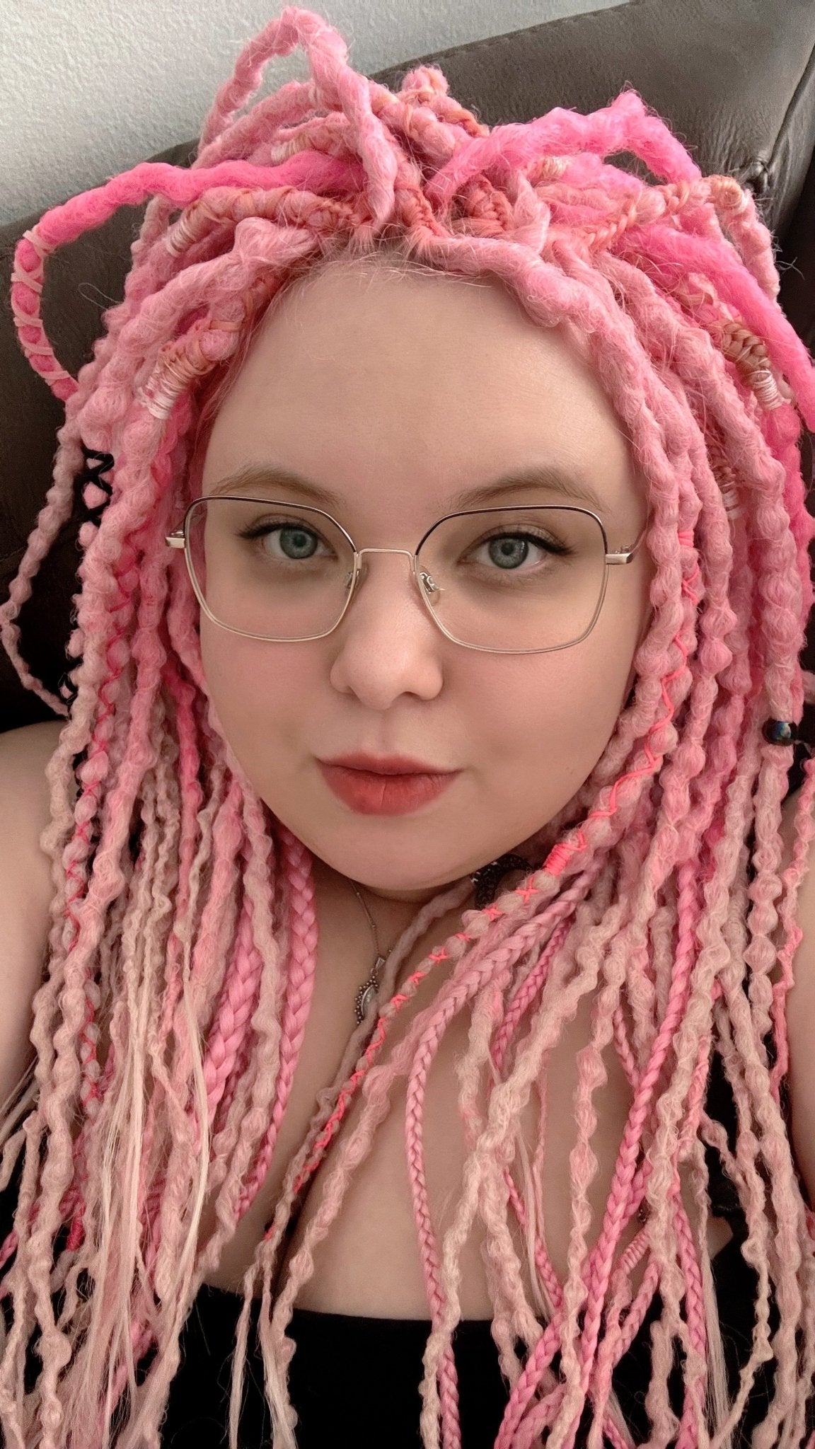 Chubby Girl with Pink Synthetic Dreadlocks