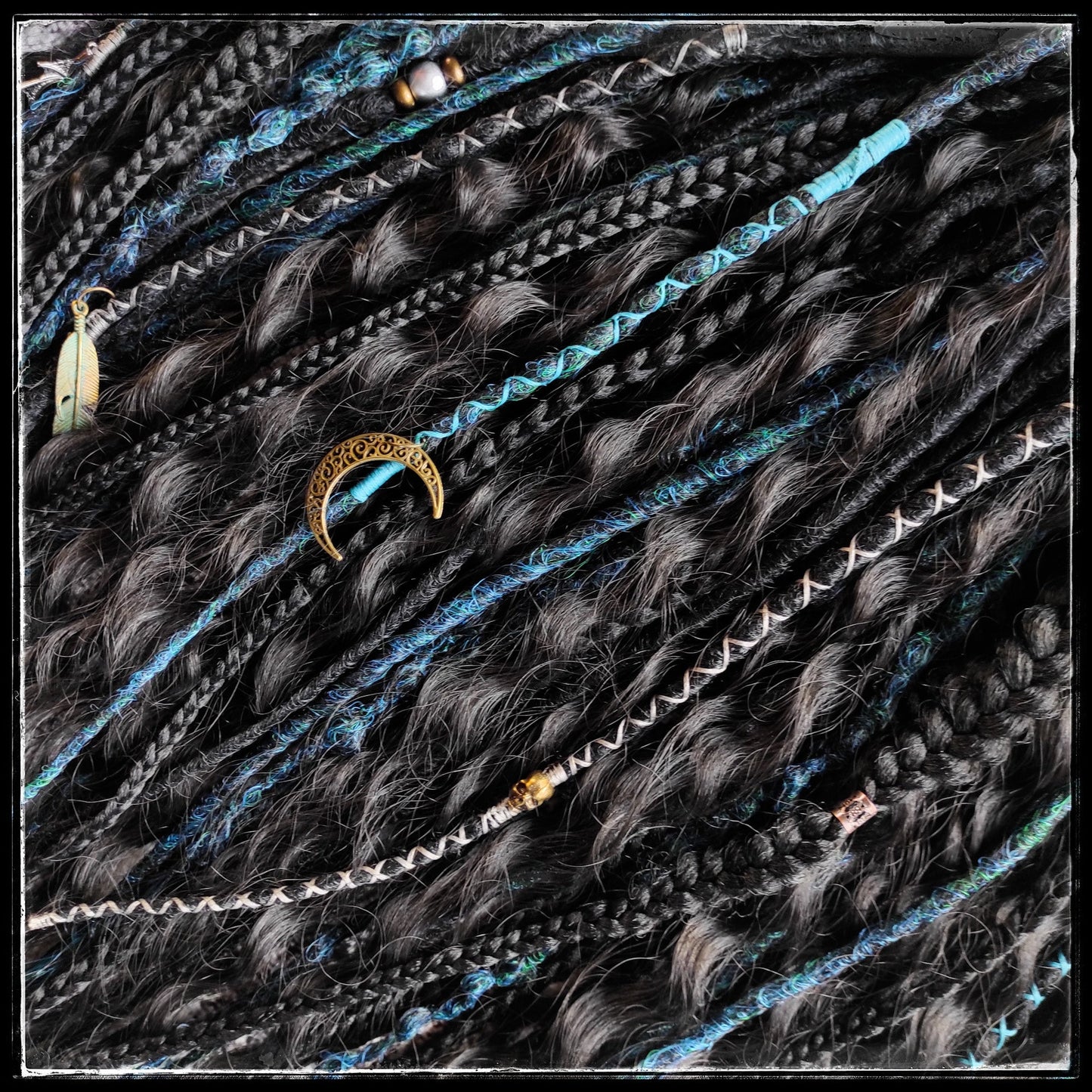Black and Dark Green Goth Dreads with Curls