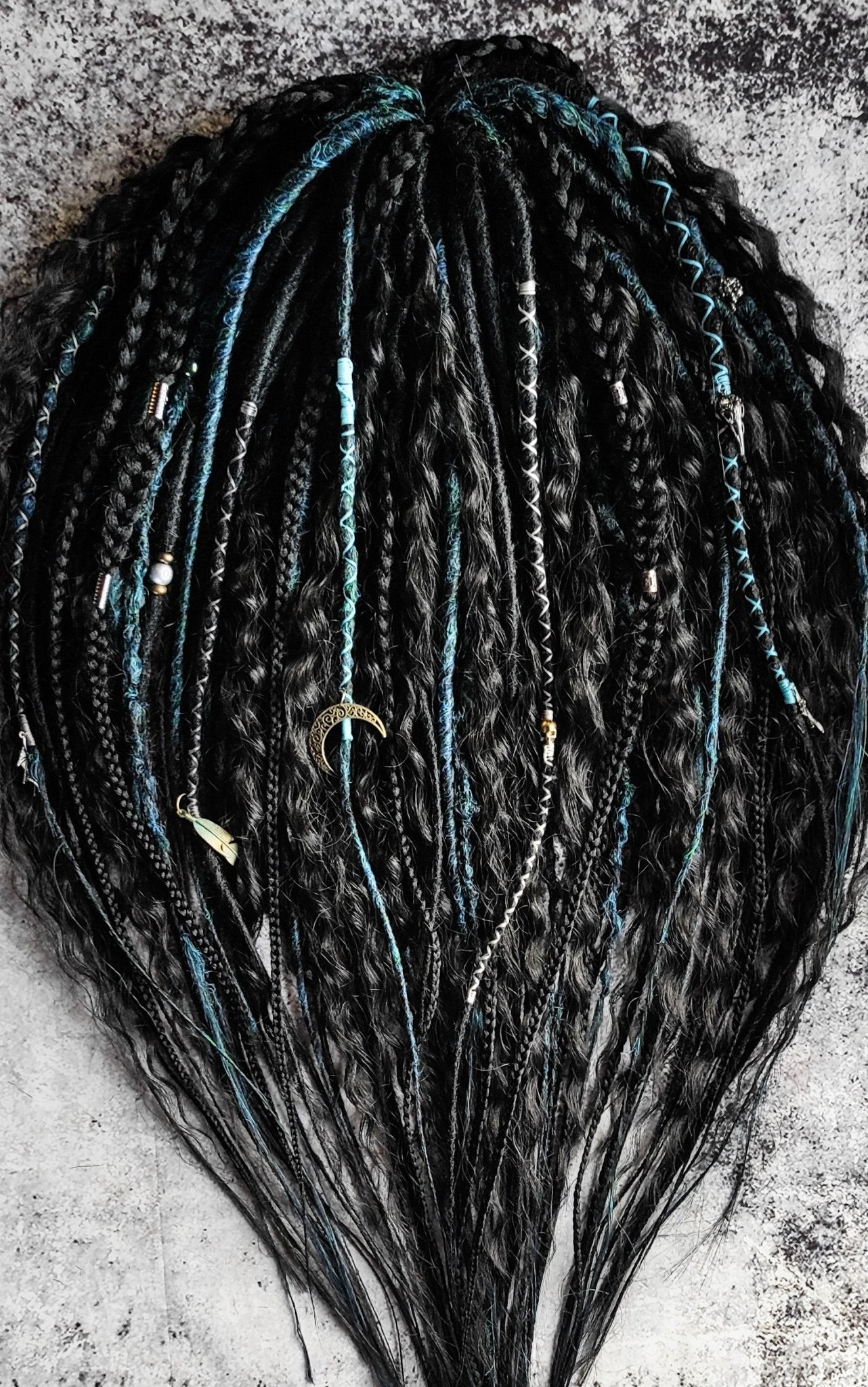 Black and Dark Green Synthetic Dreads with Curls