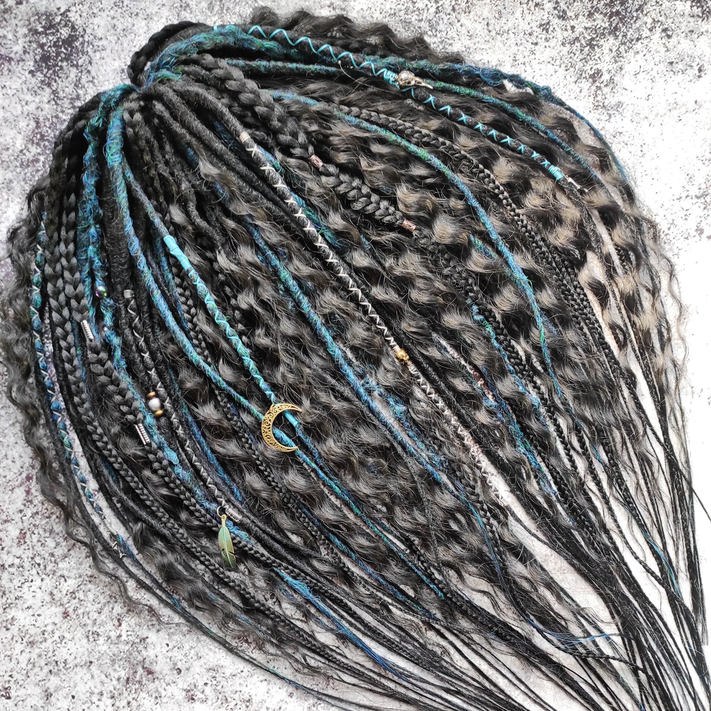 Black and Dark Green Goth Dreads with Curls