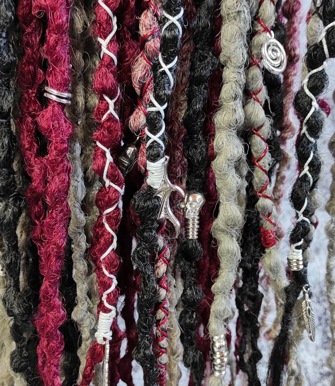 Black and Red with Ombre to Red and Grey Synthetic Dreads