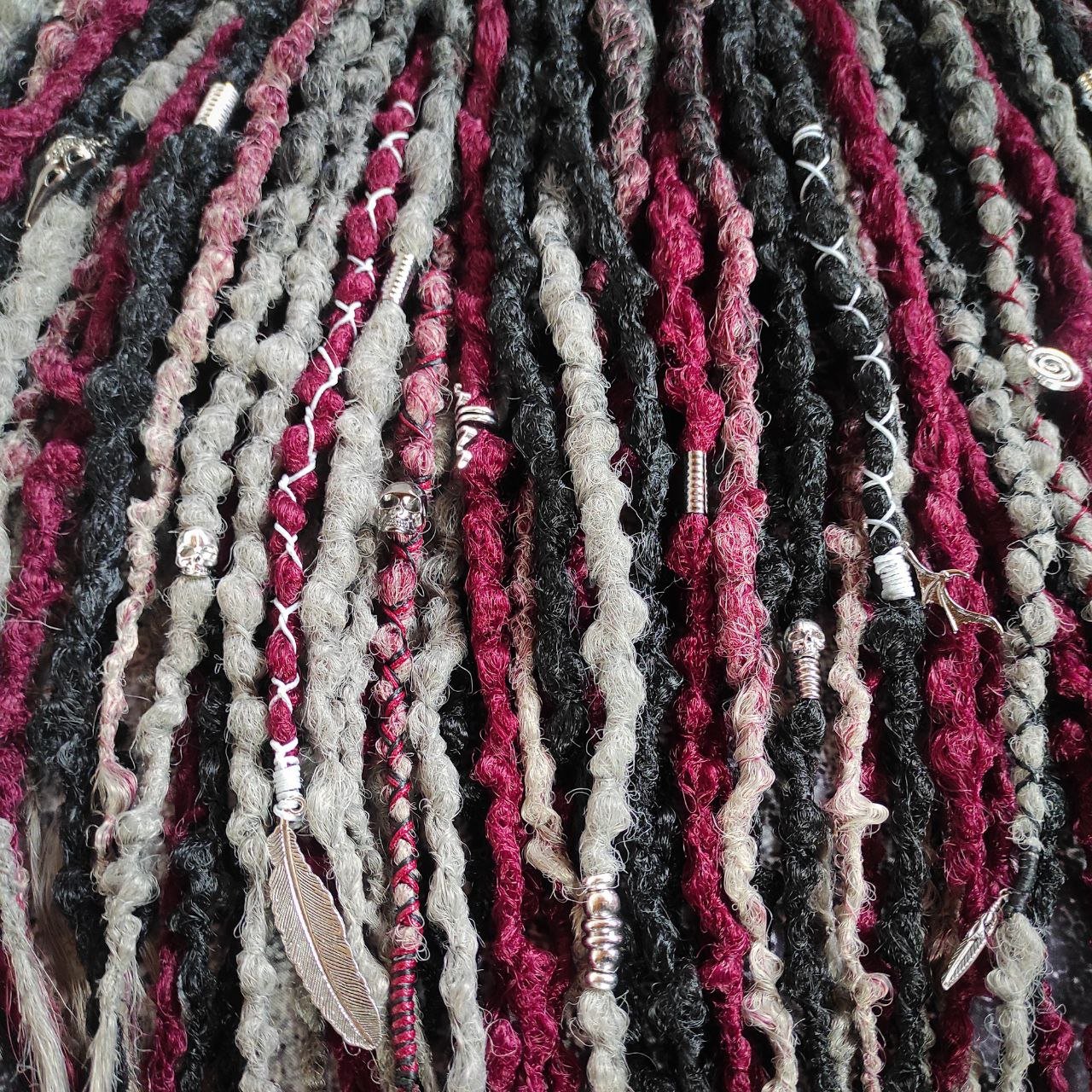 Black and Red with Ombre to Red and Grey Synthetic Dreads