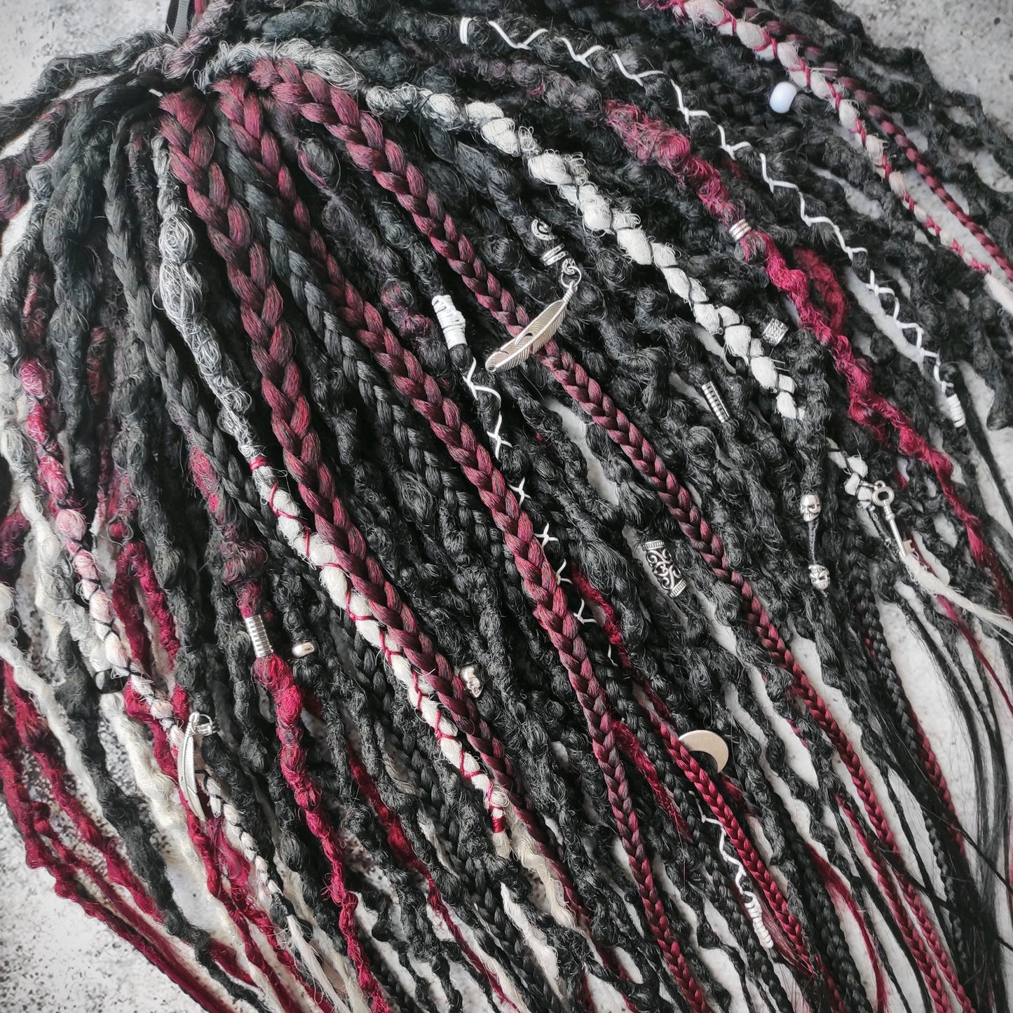 Black Goth Dreads with Red and Grey Ombre