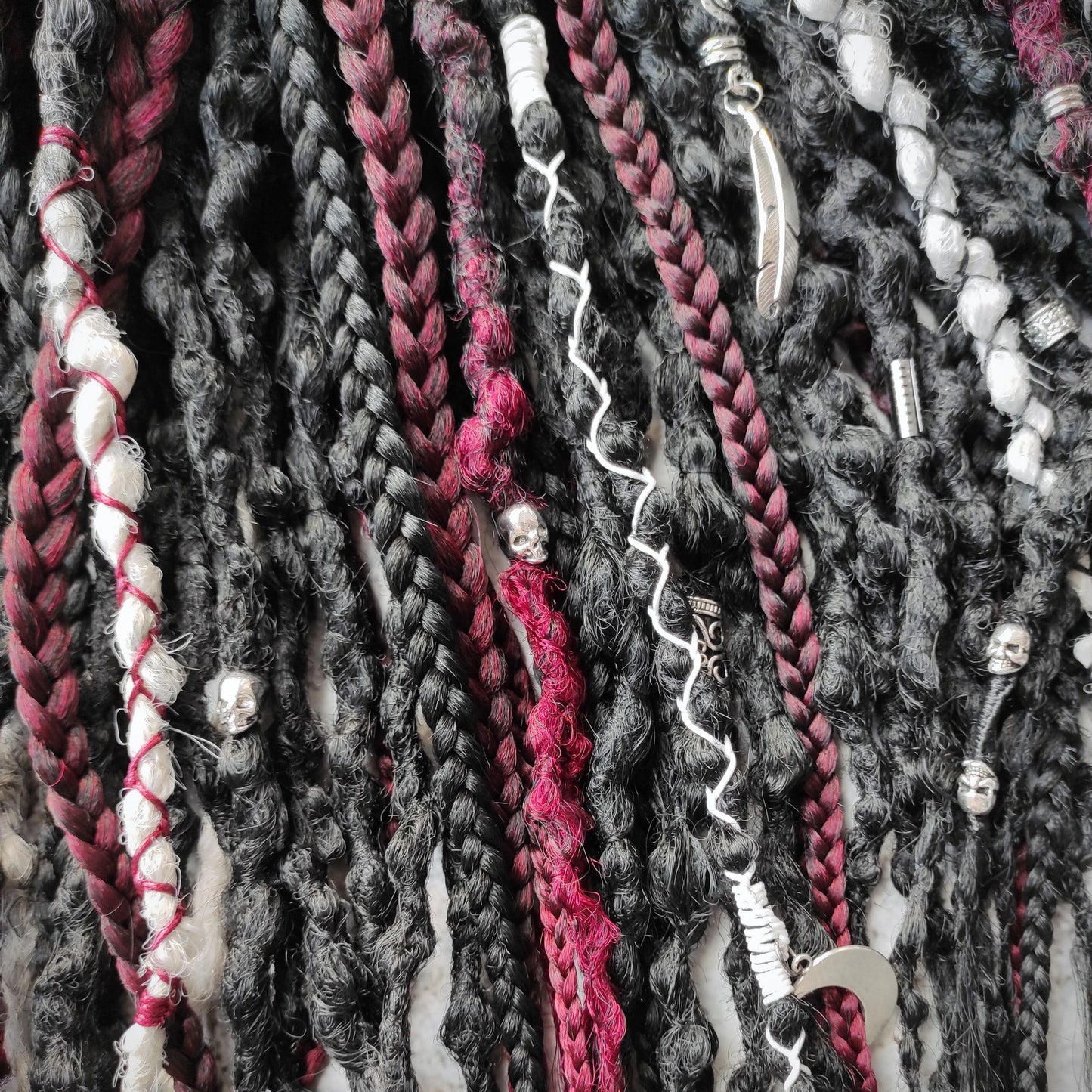 Black Goth Dreads with Red and Grey Ombre