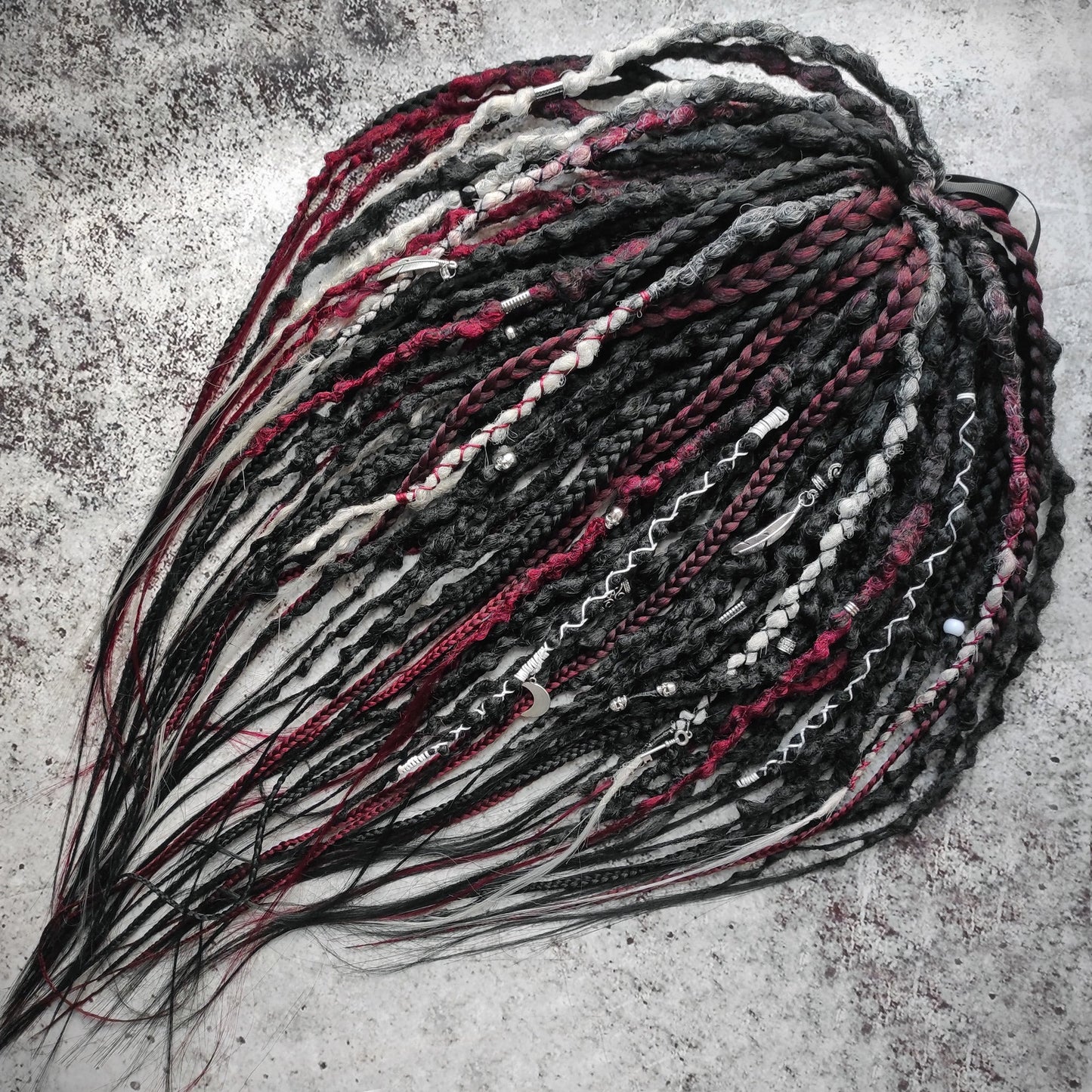 Black Goth Dreads with Red and Grey Ombre