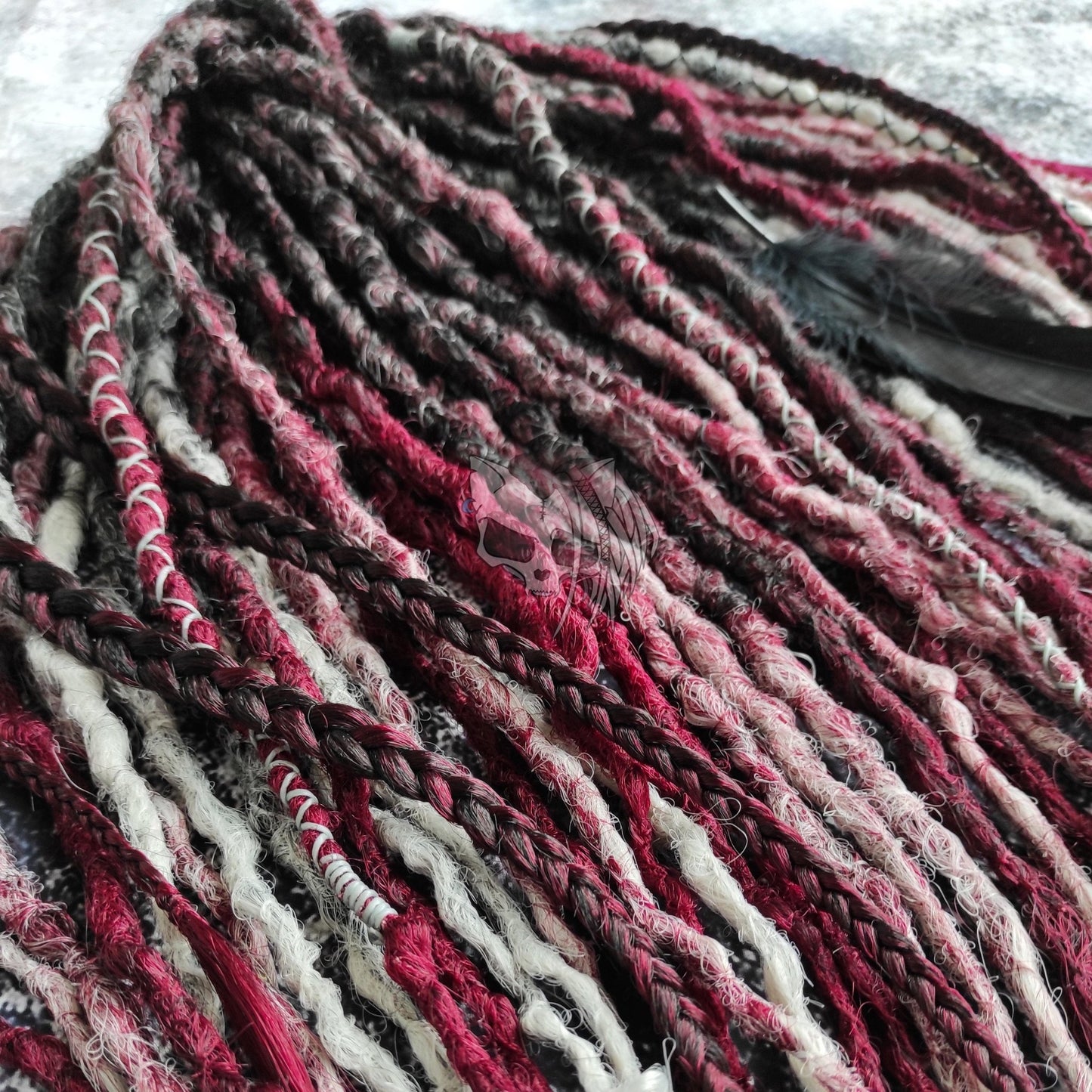 Black to Red and Grey Ombre Synthetic Dreads with Braids.