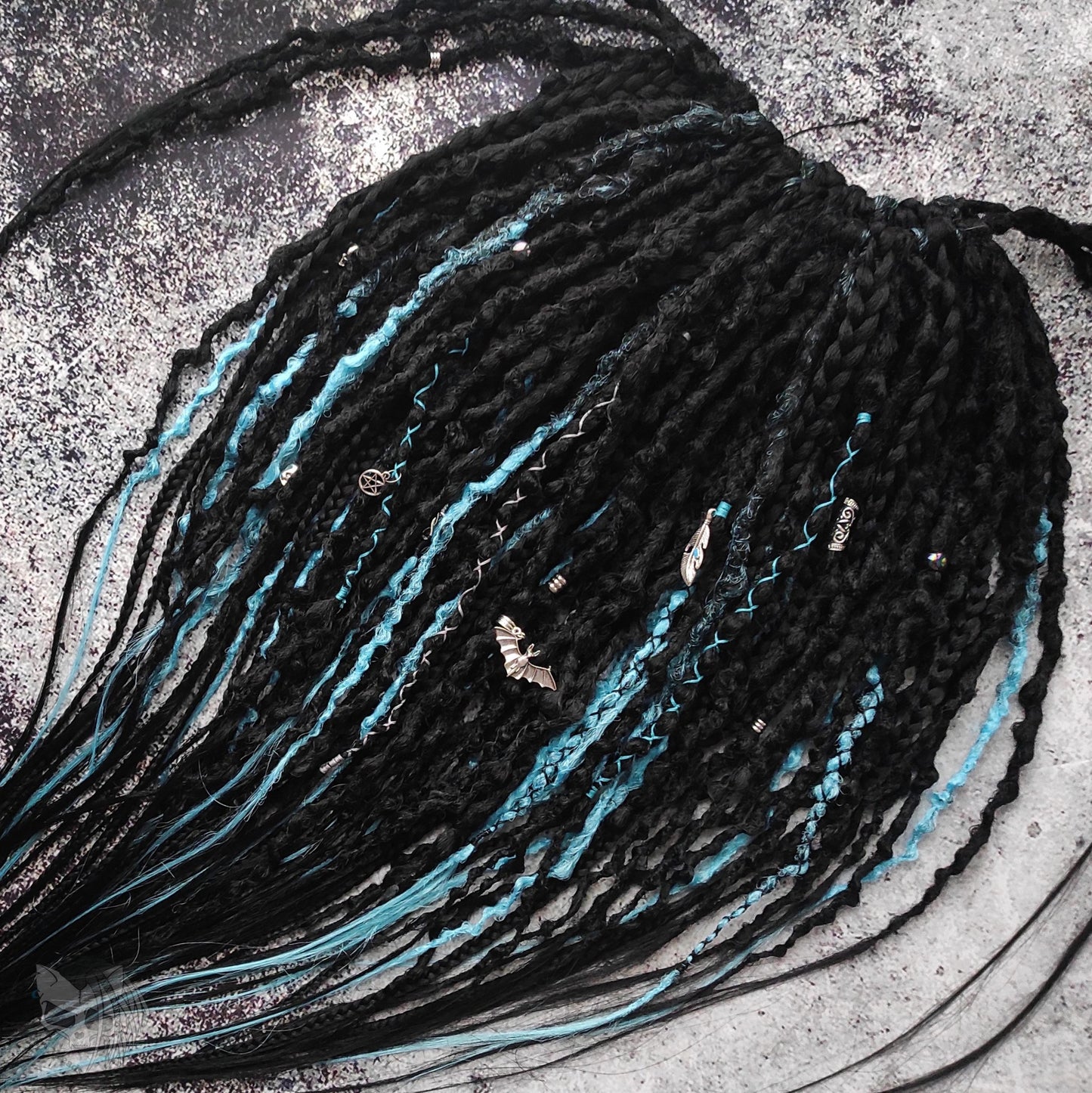 Black with Blue Goth Dreadlocks with Braids. Custom Synthetic Extensions.