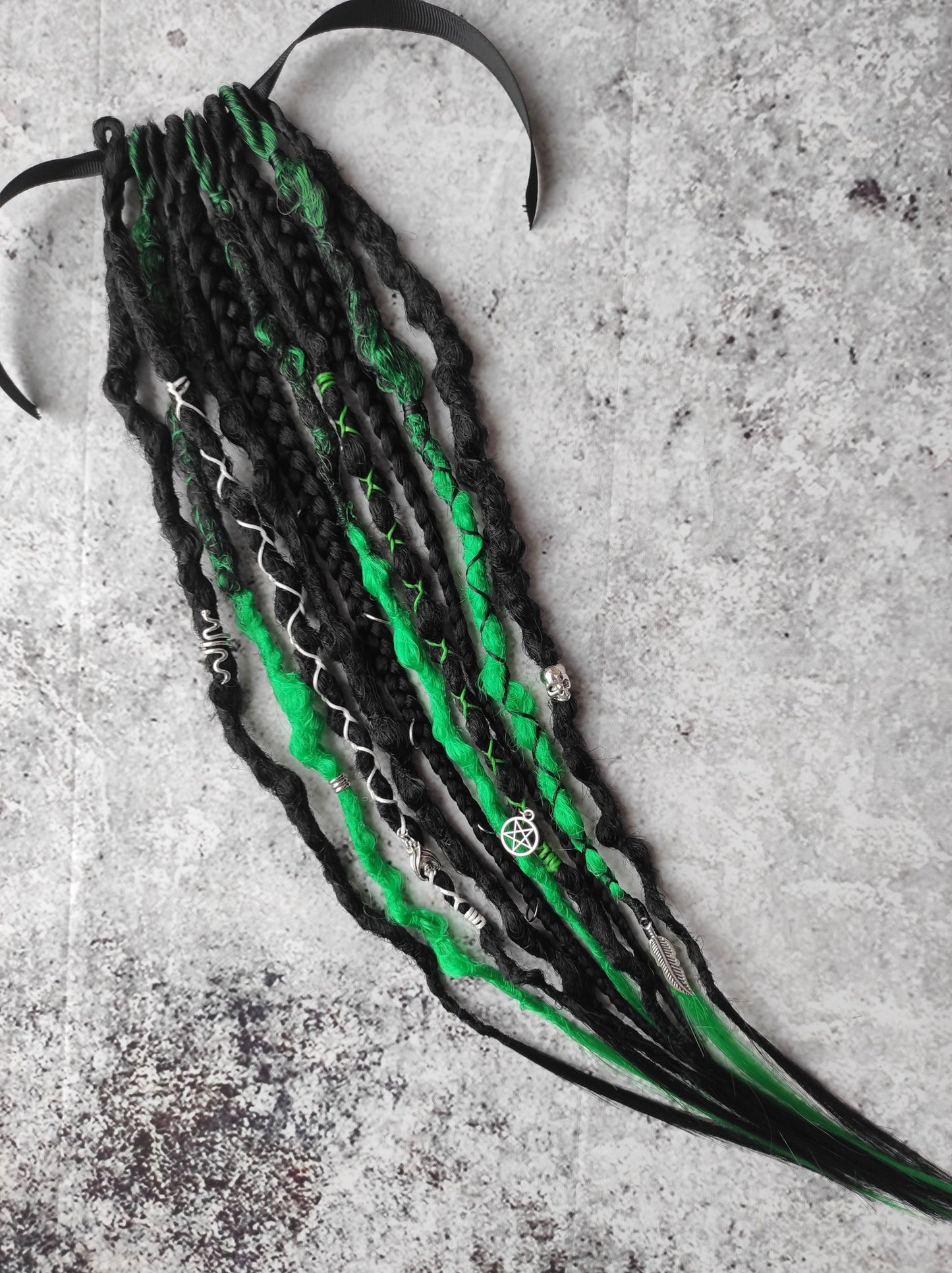 Black with Green Synthetic Dreadlocks Extensions.