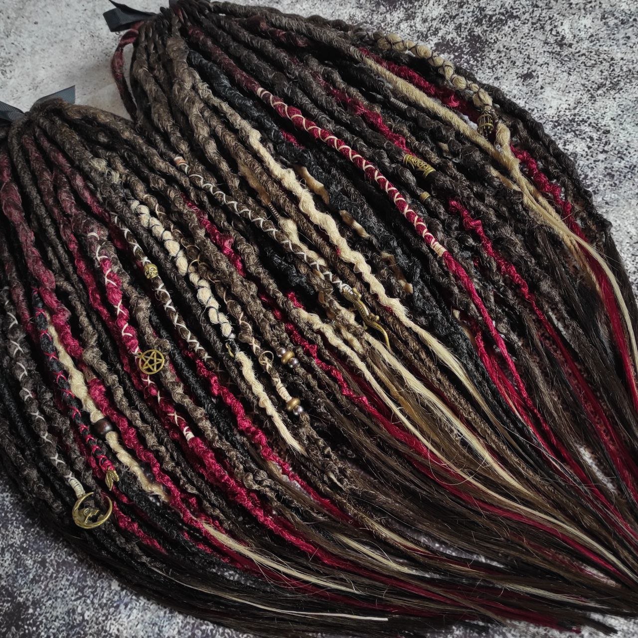Brown Red and few Blond and Black Synthetic Dreads