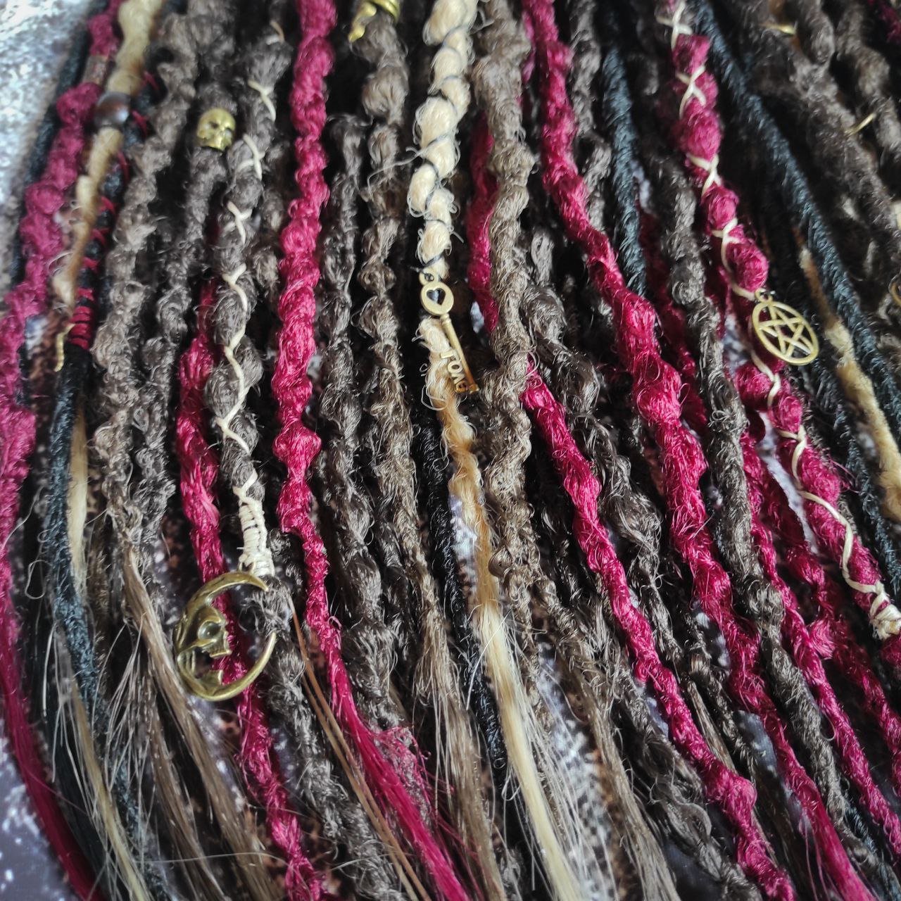 Brown Red and few Blond and Black Synthetic Dreads