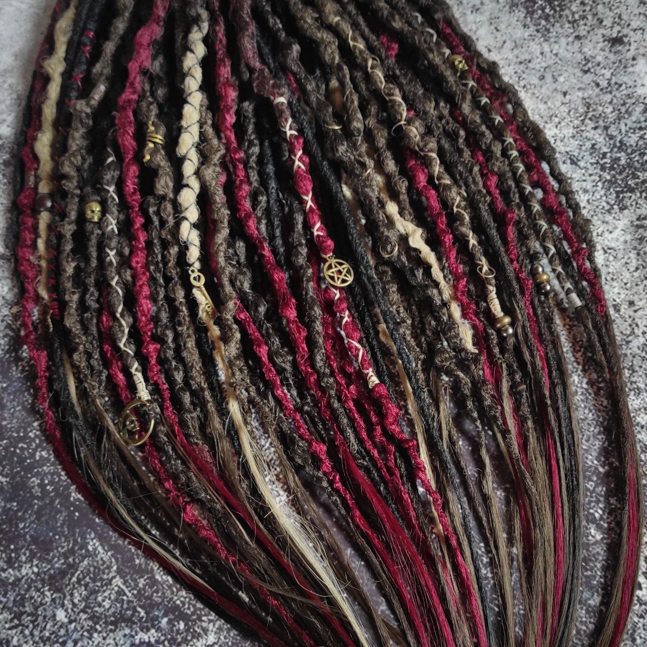 Brown Red and few Blond and Black Synthetic Dreads