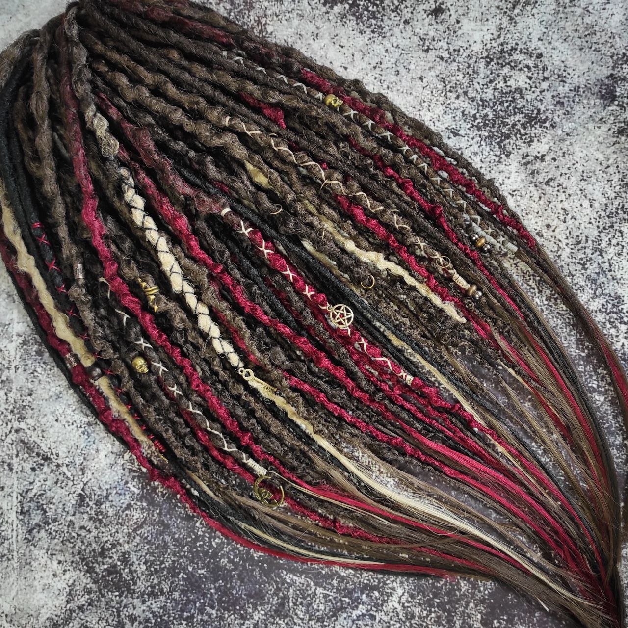 Brown Red and few Blond and Black Synthetic Dreads