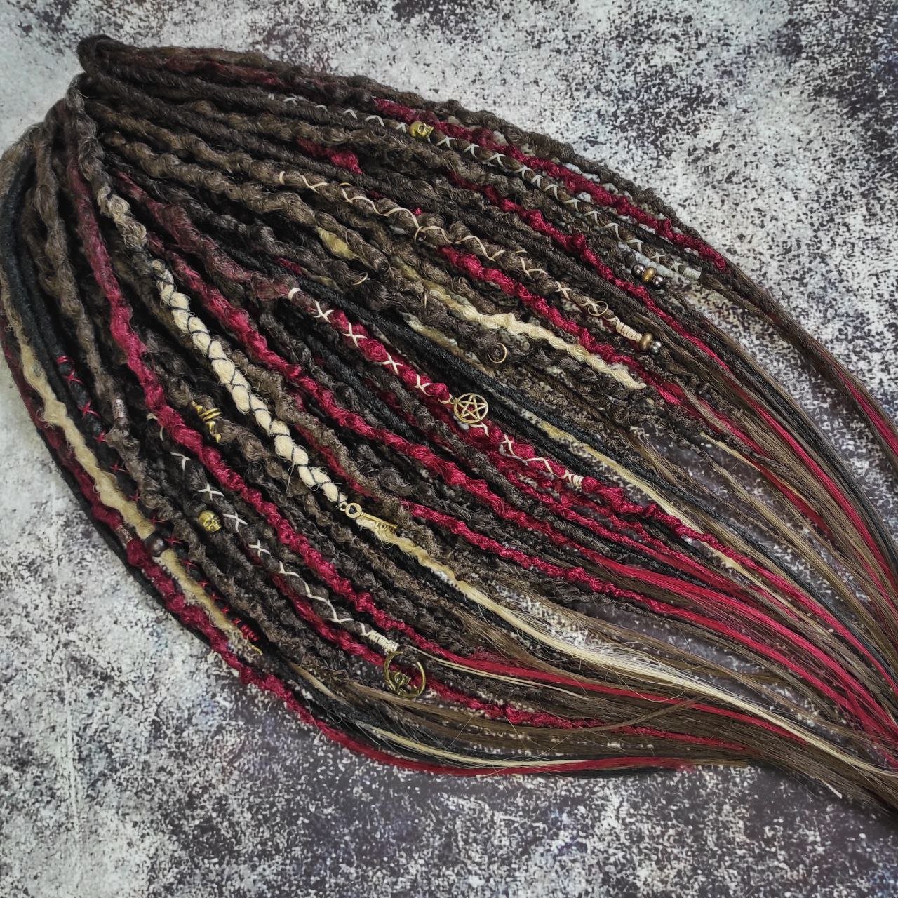 Brown Red and few Blond and Black Synthetic Dreads