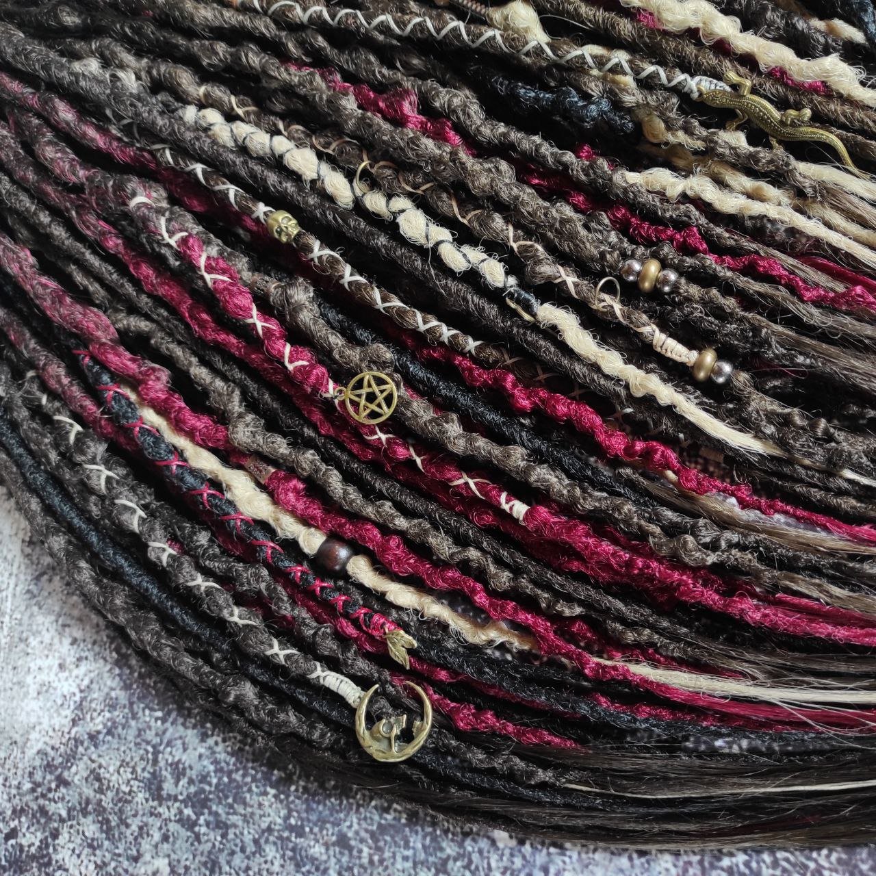 Brown Red and few Blond and Black Synthetic Dreads