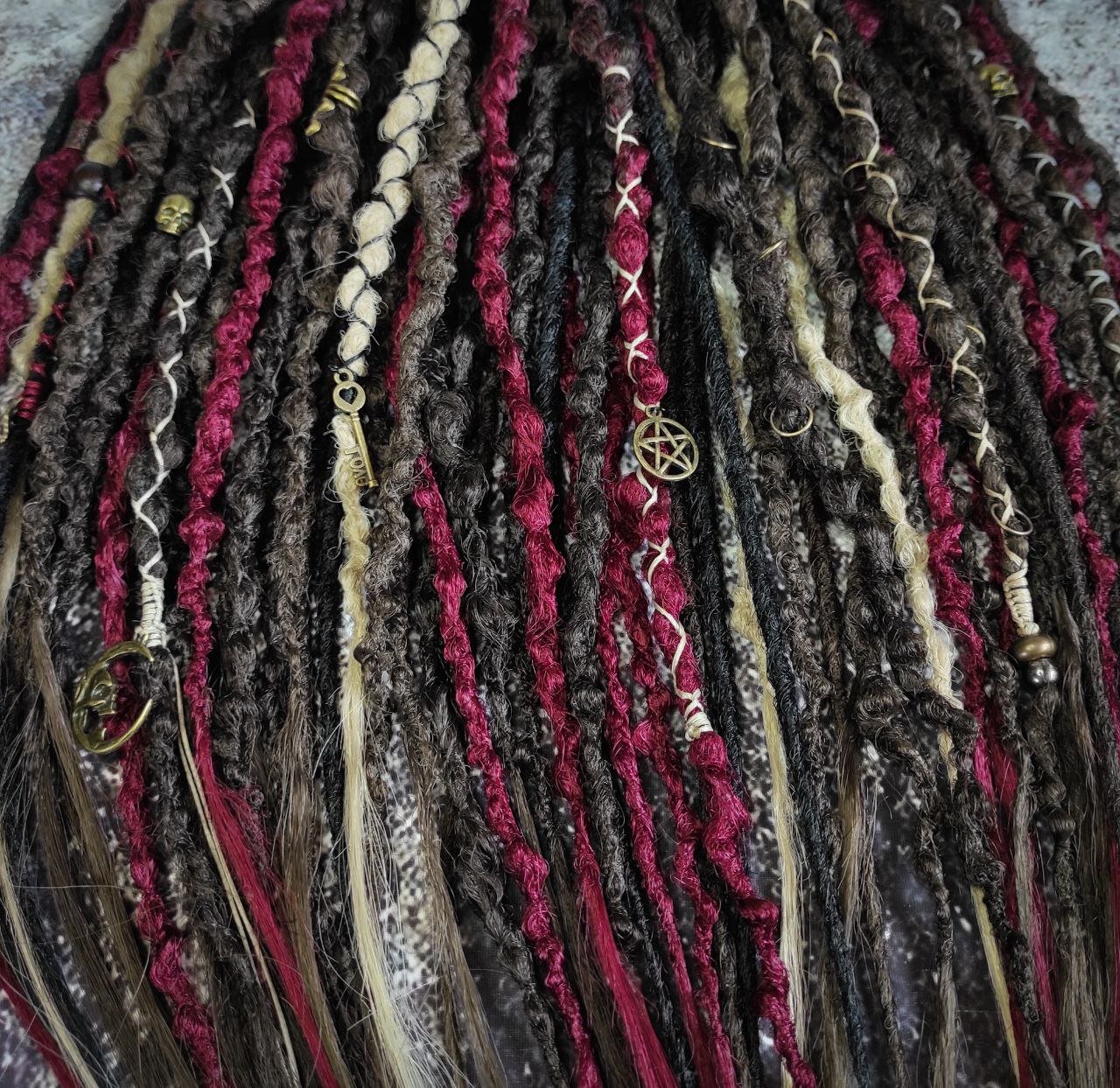 Brown Red and few Blond and Black Synthetic Dreads