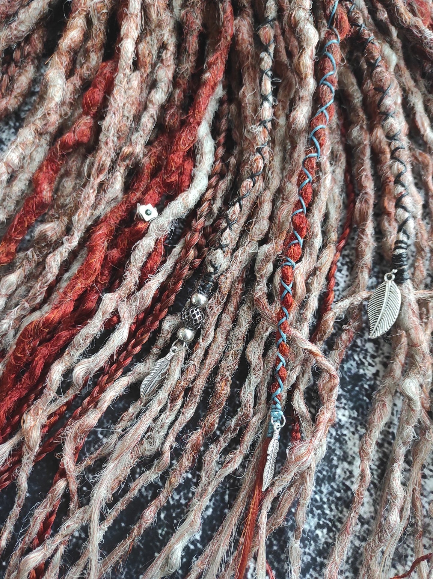 Brown with Red Ginger Ombre Synthetic Dreads with Braids