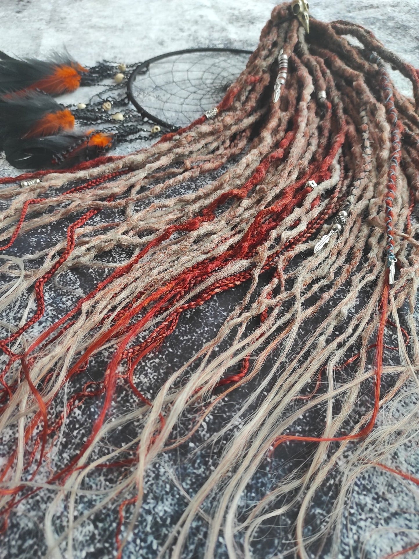 Brown with Red Ginger Ombre Synthetic Dreads with Braids