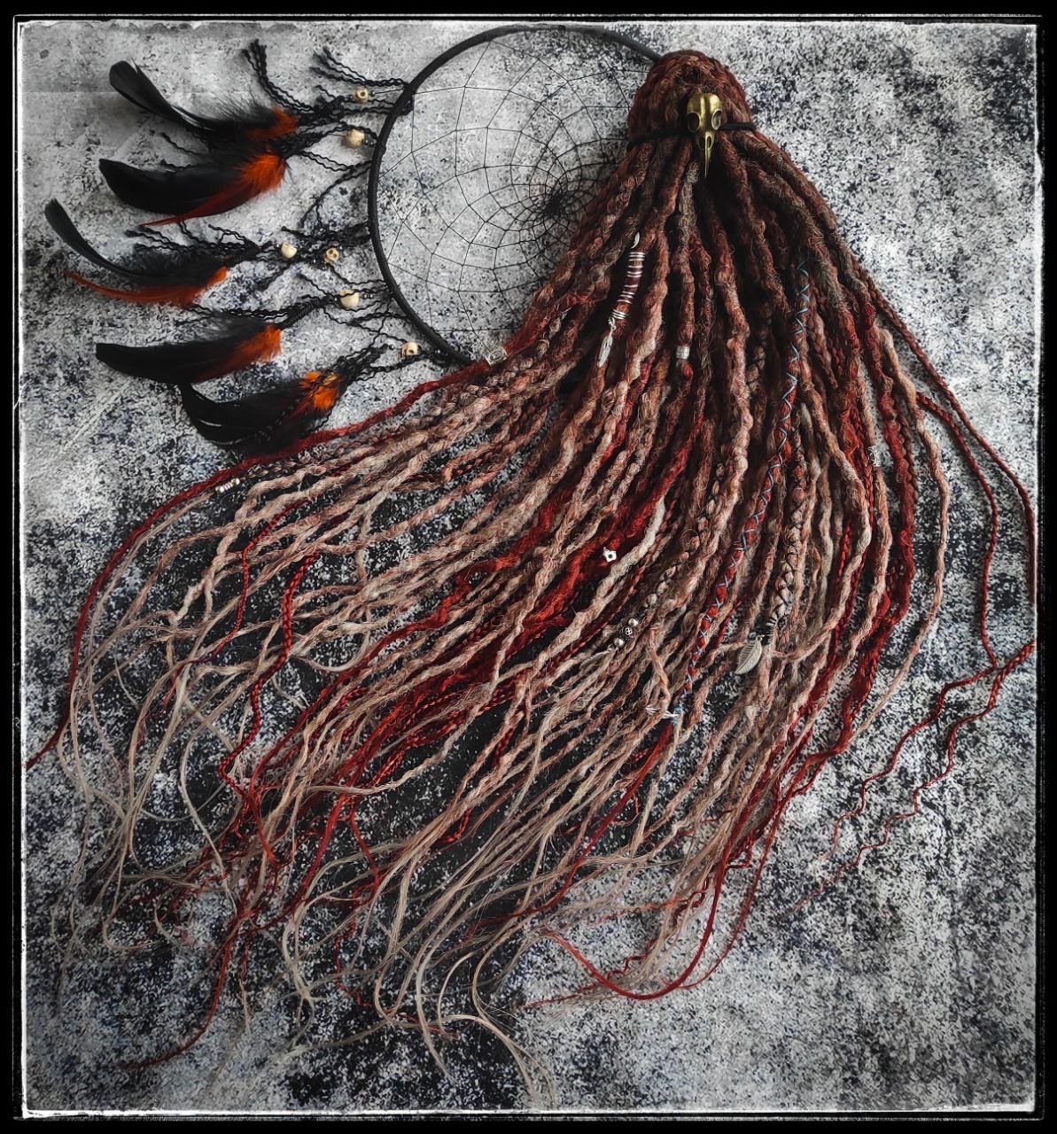 Brown with Red Ginger Ombre Synthetic Dreads with Braids