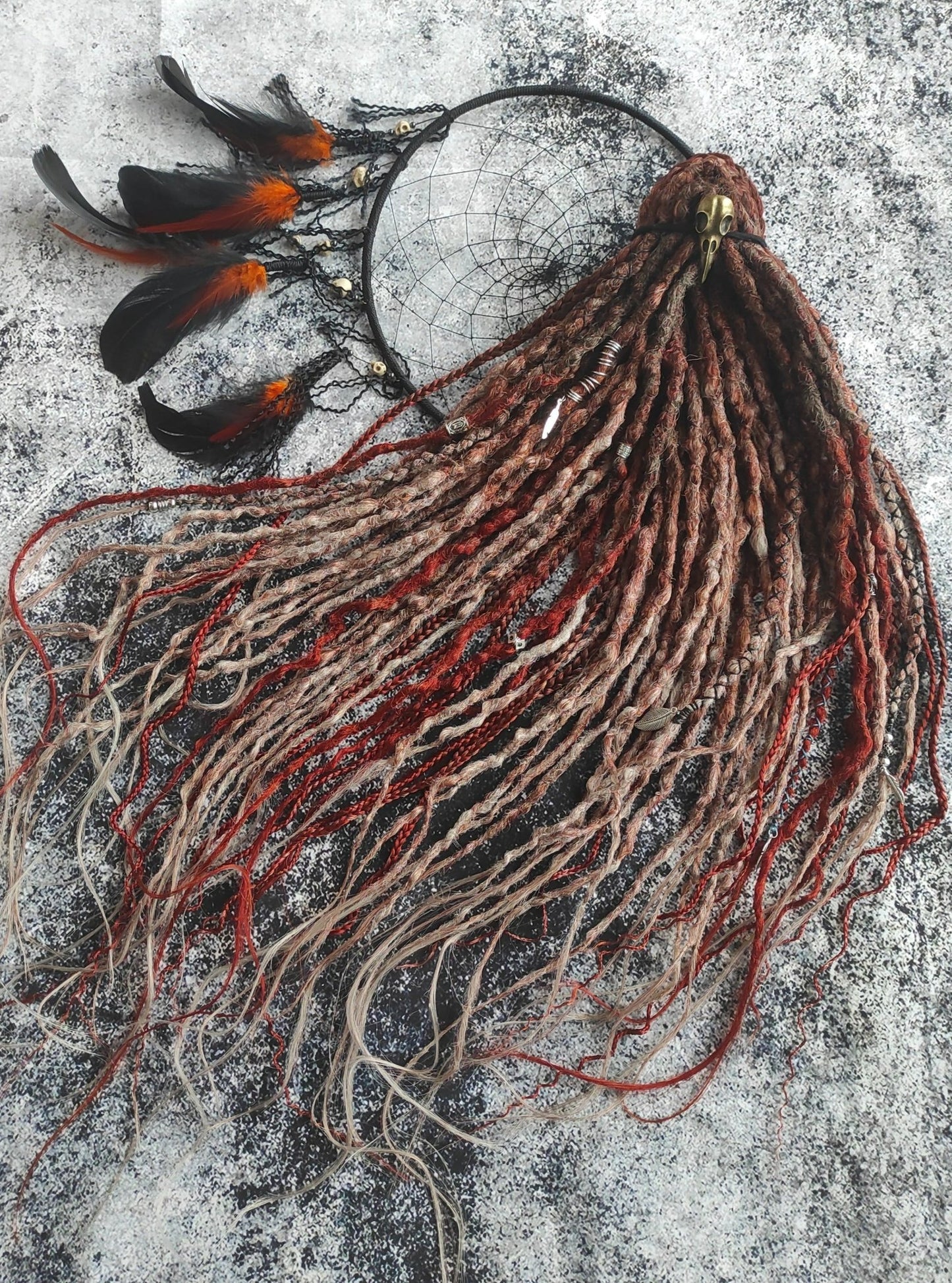 Brown with Red Ginger Ombre Synthetic Dreads with Braids