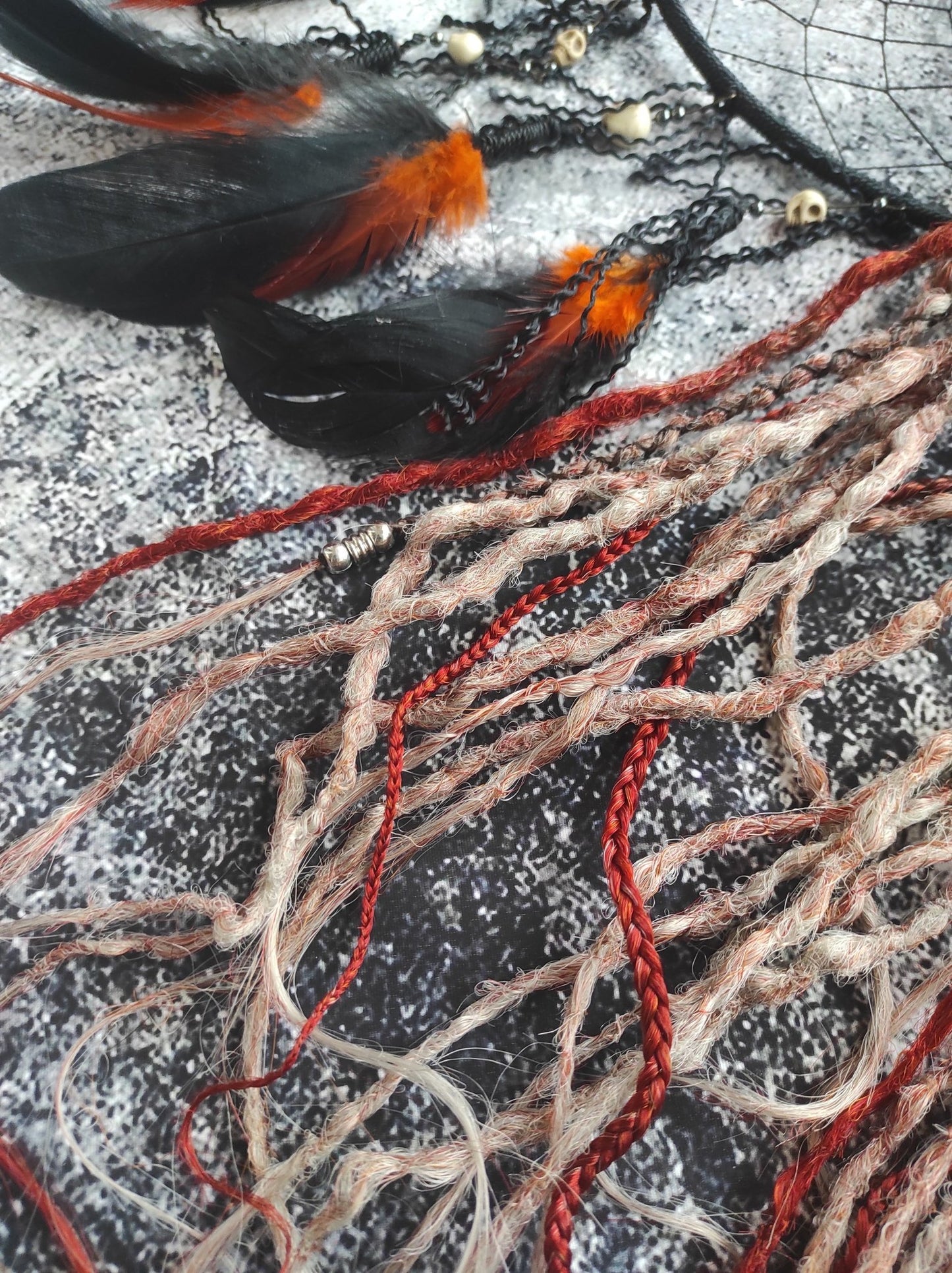 Brown with Red Ginger Ombre Synthetic Dreads with Braids