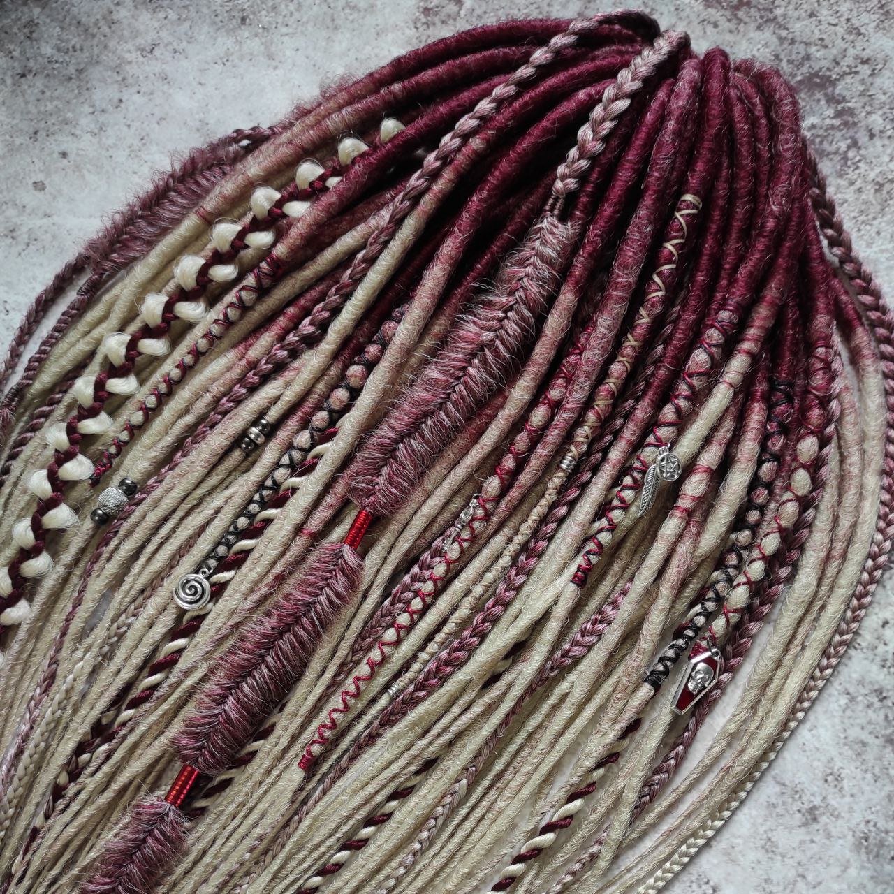 Burgundy Red to Blond Ombre Smooth Synthetic Dreads