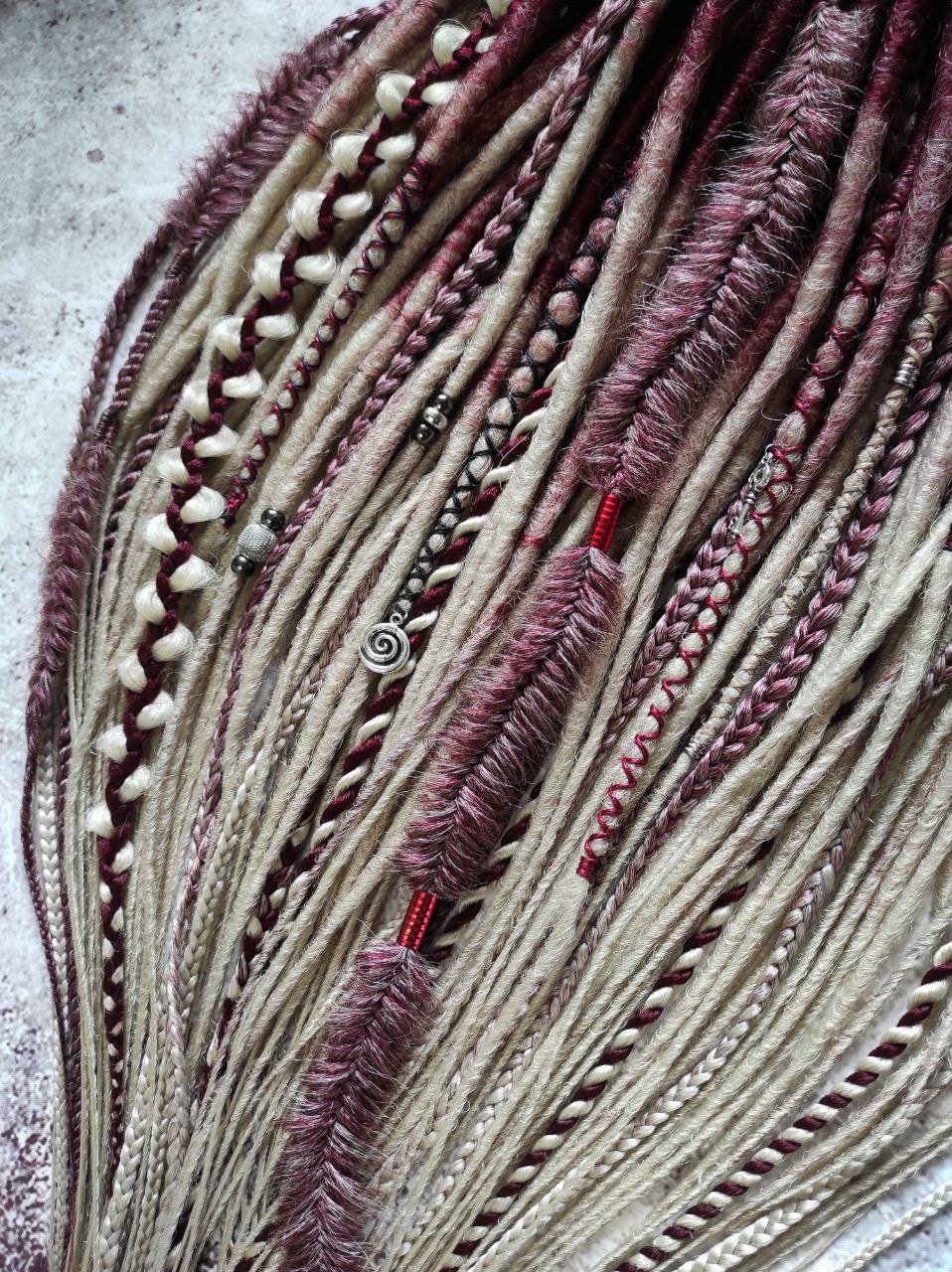 Burgundy Red to Blond Ombre Smooth Synthetic Dreads