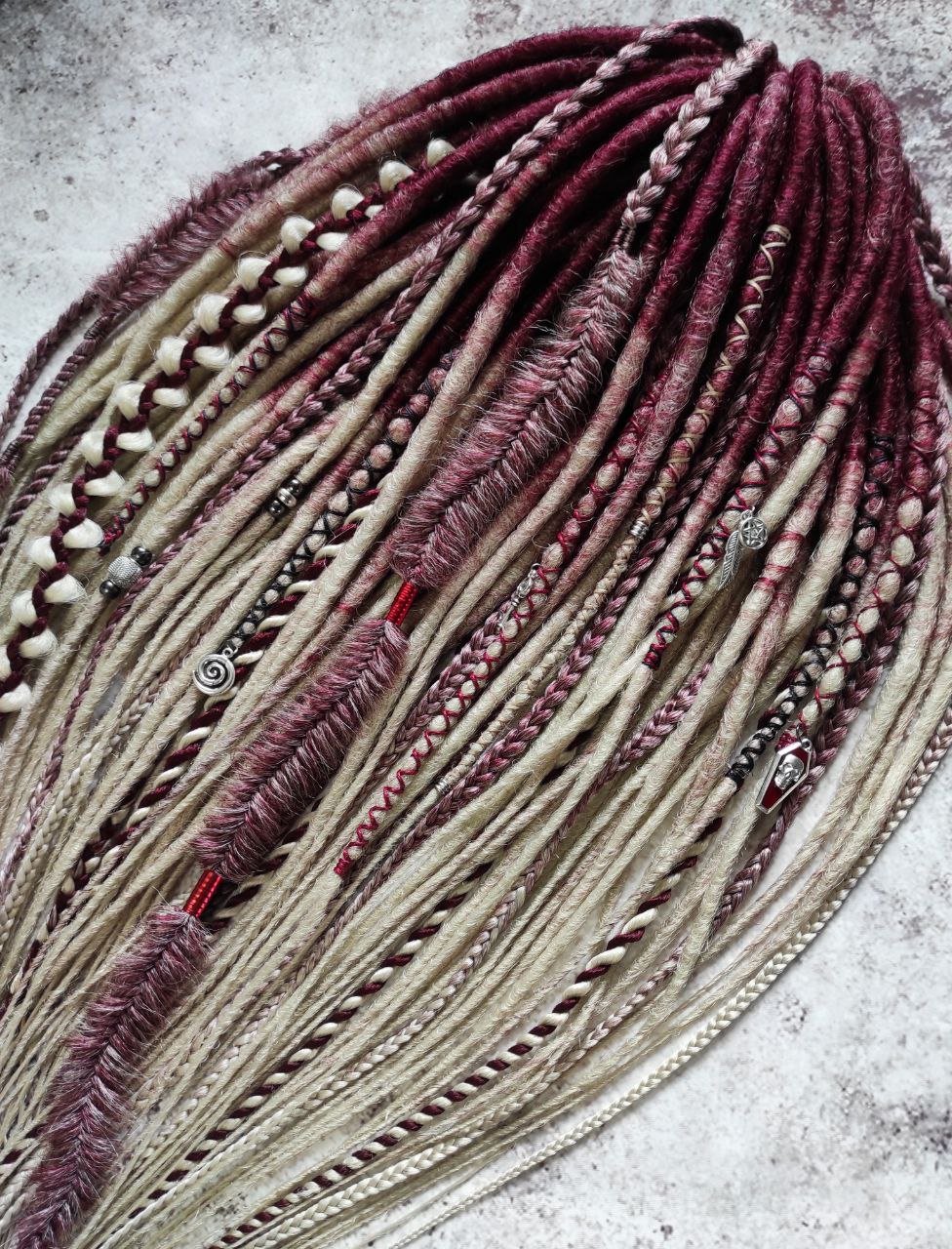 Burgundy Red to Blond Ombre Smooth Synthetic Dreads