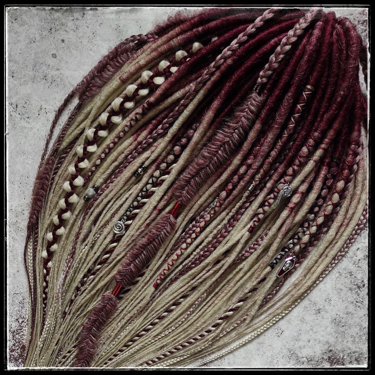Burgundy Red to Blond Ombre Smooth Synthetic Dreads
