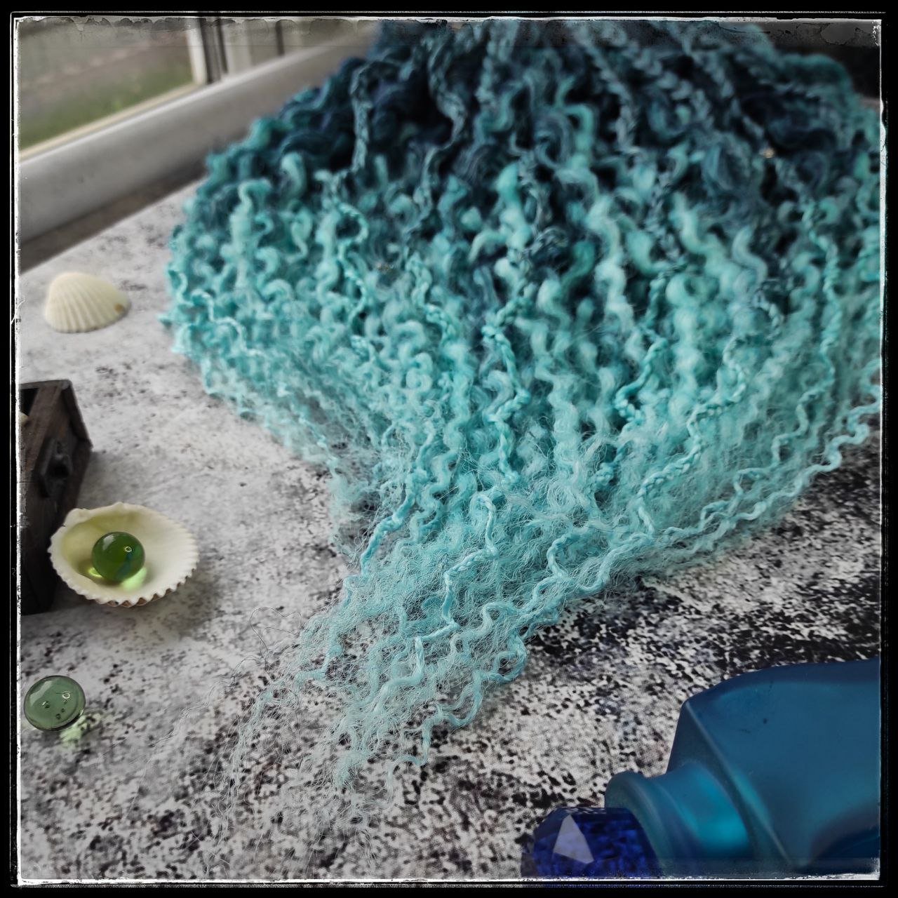 Curly Dreads. Ombre Dark Blue to Mint - Sea Wave