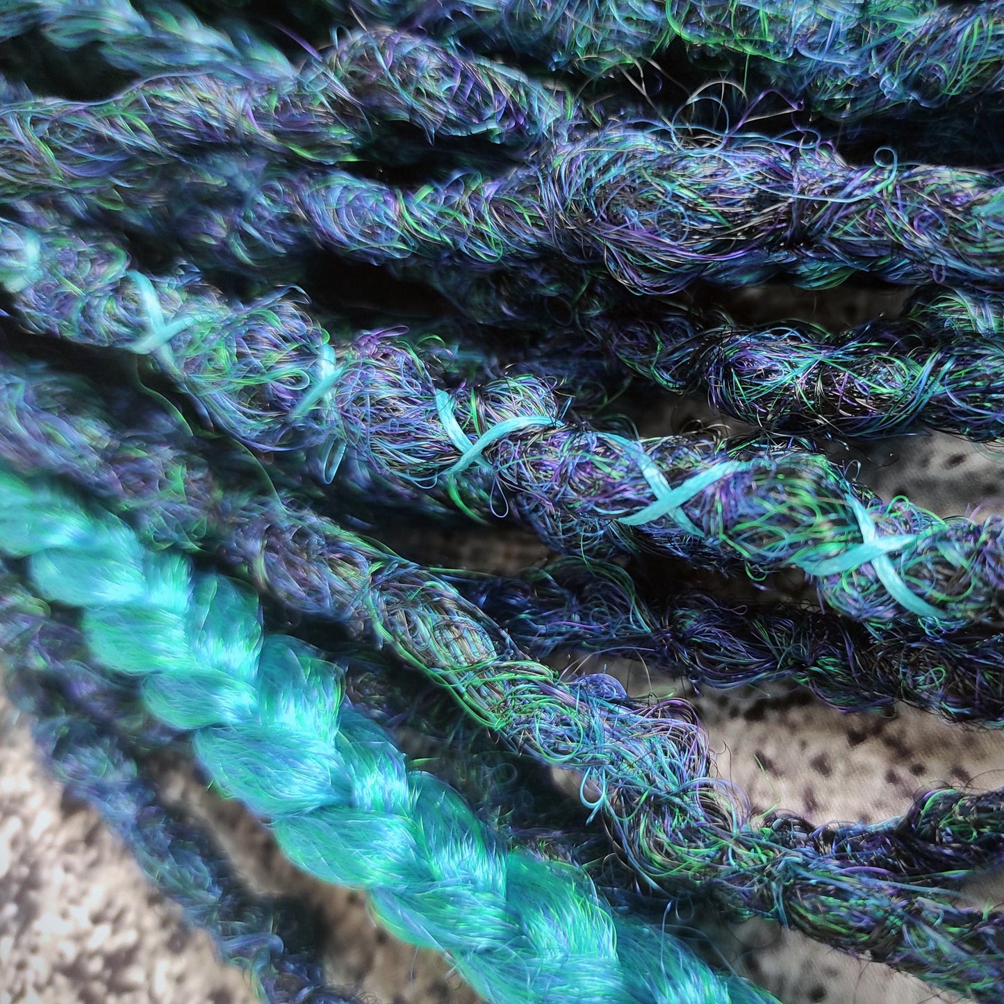 Dark Green Blue Dreads with Braids. Emerald Synthetic Dreads Extensions.